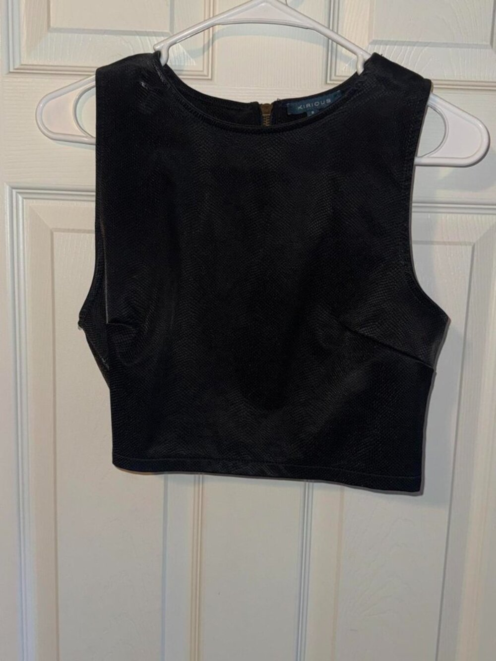 Black Faux Leather Crop Tank with Zip Up Back